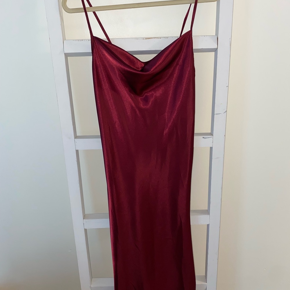 bebe Burgundy Satin Slip Dress